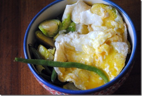 eggs with brussesls and green beans