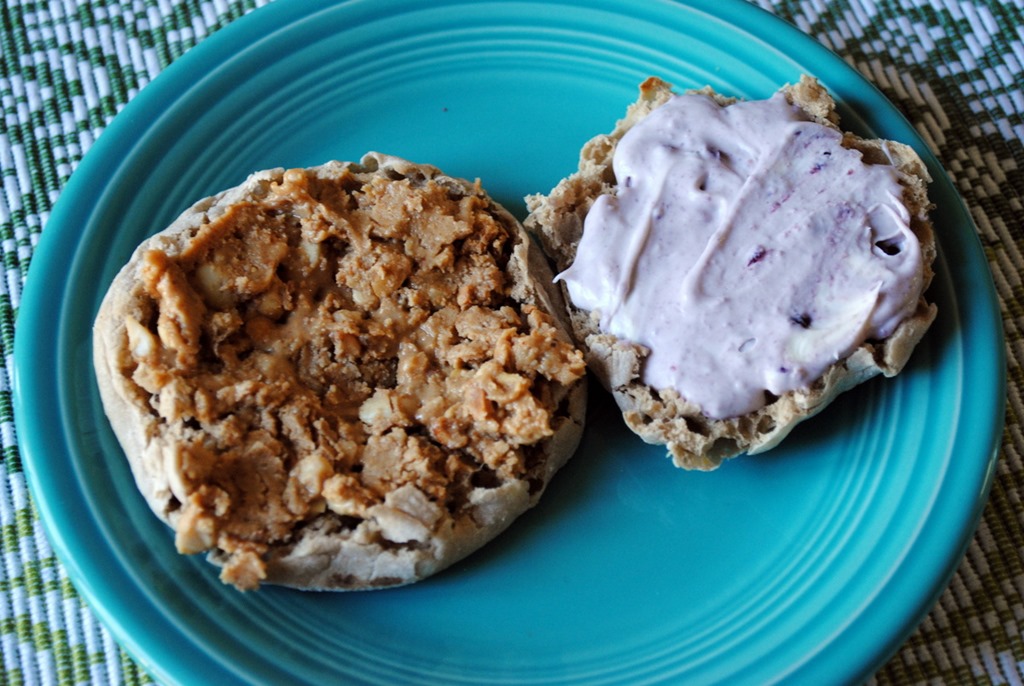 English Muffin With Peanut Butter And Mascarpone Jelly Jpg