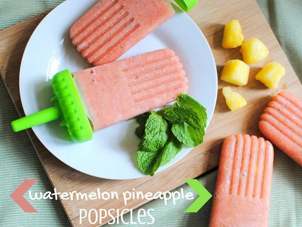 Easy Watermelon Pineapple Popsicles -- Only 60 calories and so delicious!