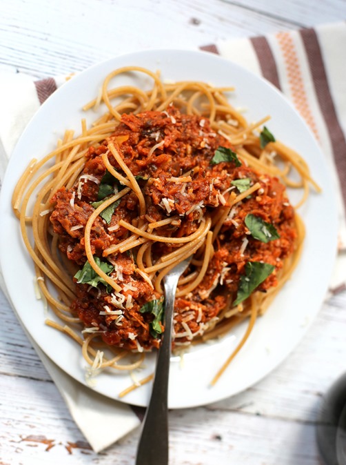 mushrooms bolognese made with Hearty Bolognese Vegetable