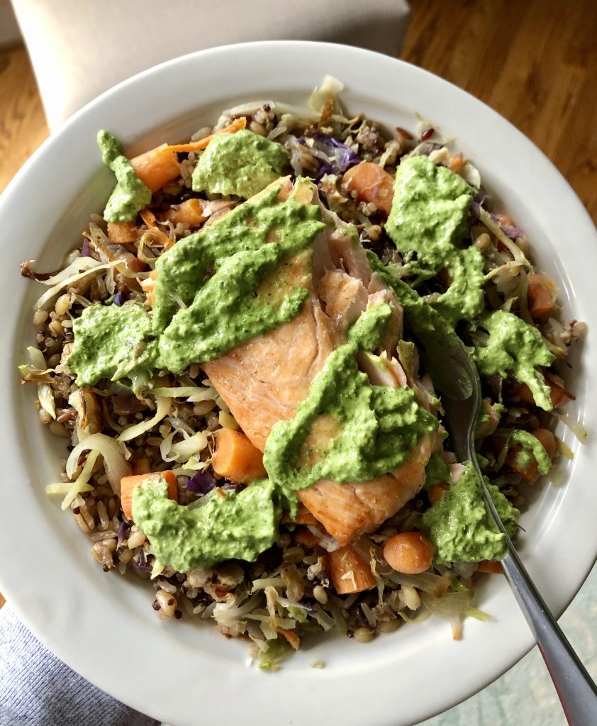 Salmon with Green Tahini Sauce