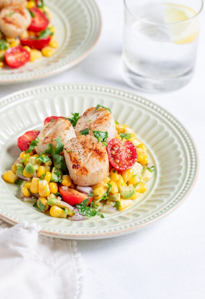 Grilled Scallops with Sweet Corn and Tomato Salad