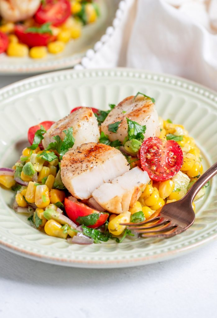 Grilled Scallops with Sweet Corn and Tomato Salad