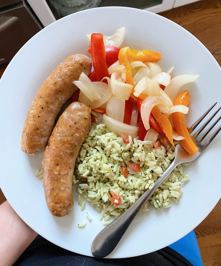 chicken sausage cilantro rice peppers onions