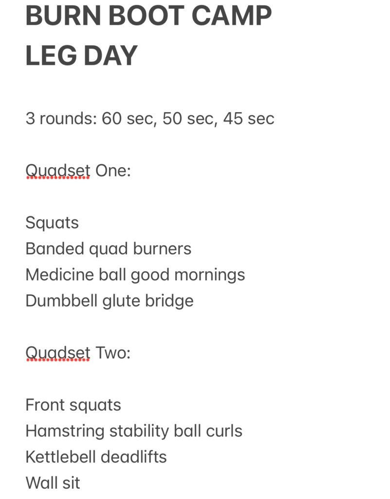 burn boot camp leg day